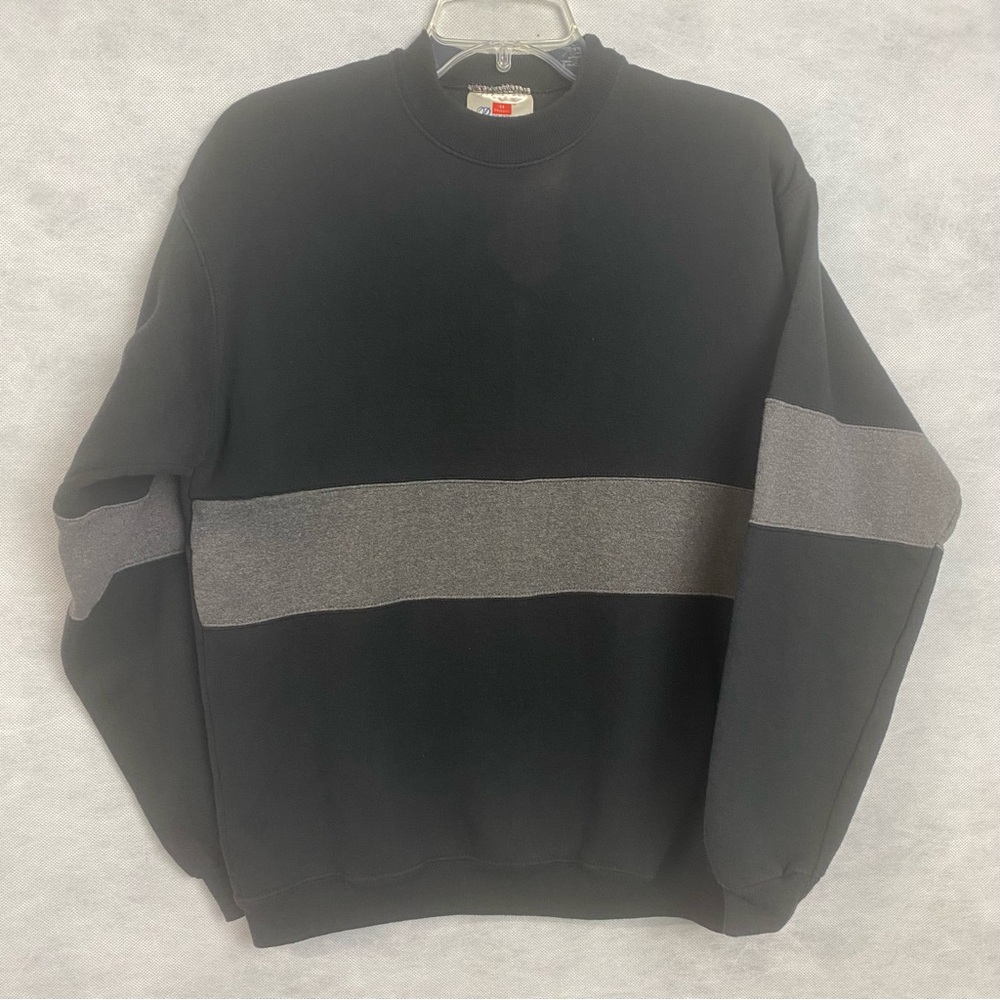 Vtg 90s Hanes Premium Heavyweight Sweatshirt Medium Black 2 Tone Crew Stains
